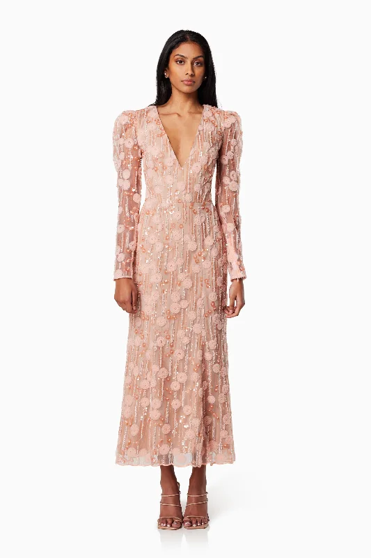 Maxi Dresses for Day Parties -La Rochelle V Shaped Maxi Gown In Pink