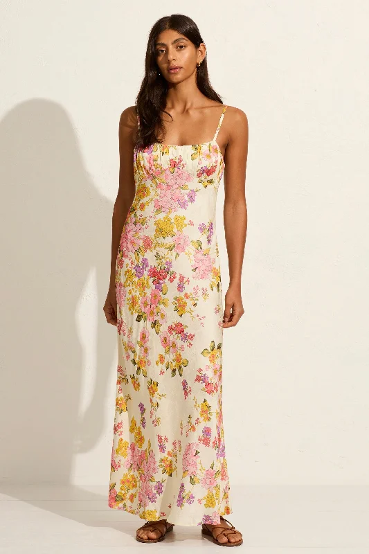 Shiny Maxi Dresses for Glam -Lavinia White Floral Strappy Maxi Dress