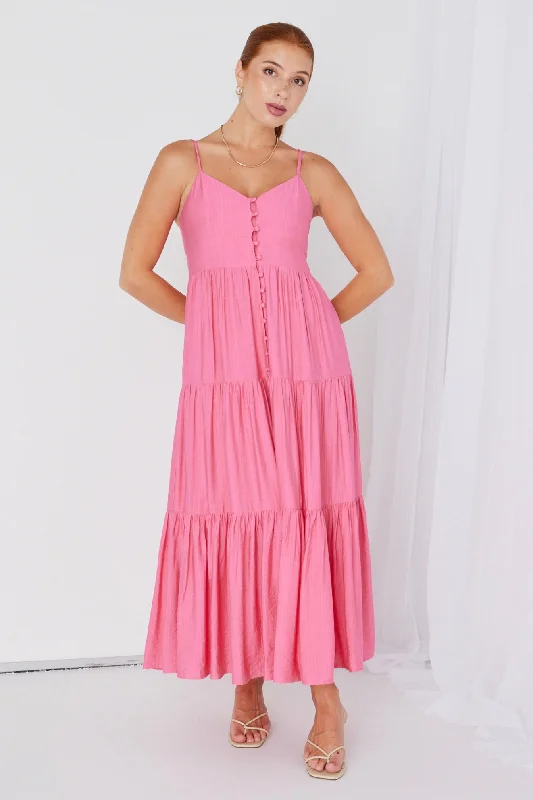 Earthy-Tone Maxi Dresses -Lilibet Coral Strappy Button Front Maxi Dress