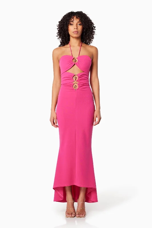 Geometric Maxi Dresses -Lillie Halter Neck Maxi Dress In Pink