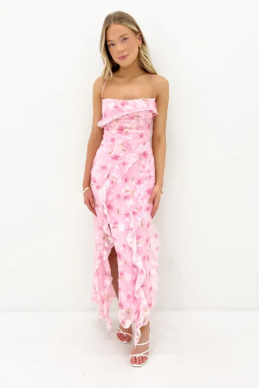 Tie-Front-Design Maxi Dresses -Loz Maxi Dress Pink Frolic