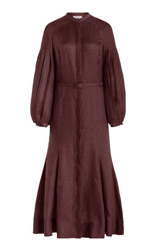 Tie-Front-Design Maxi Dresses -Lydia Maxi Dress with Slip in Deep Bordeaux Linen