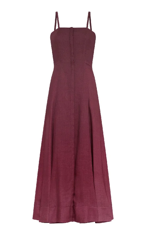 Maxi Dresses for Game Nights -Magritte Maxi Dress in Bordeaux Cashmere Silk Herringbone