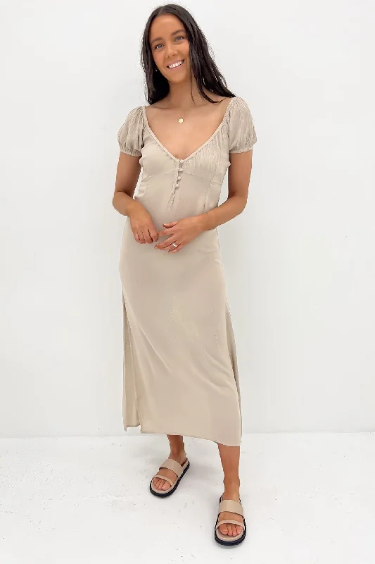 Open-Front Maxi Dresses -Moonblast Maxi Dress Taupe