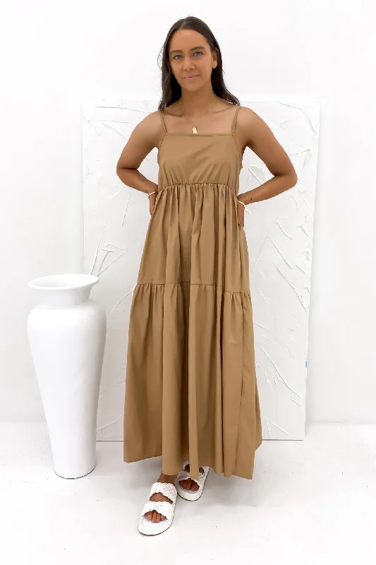 Plush-Cotton Maxi Dresses -Nell Maxi Dress Brown