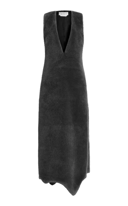 Maxi Dresses for Team Parties -Ornstone Maxi Dress in Dark Grey Virgin Wool Silk Cashmere Fur