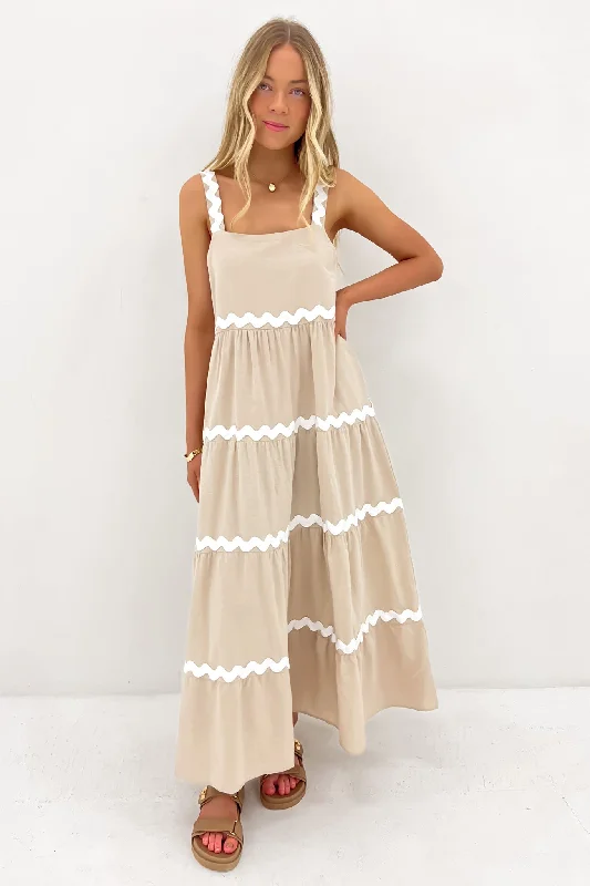 Pleated-Edge Maxi Dresses -Peggy Maxi Dress Natural White