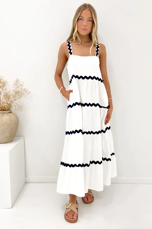 Maxi Dresses for Short Trips -Peggy Maxi Dress White Navy