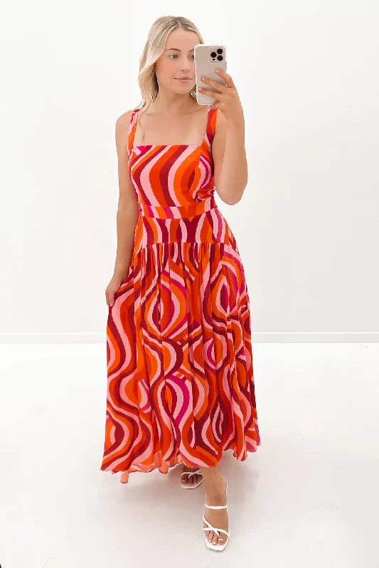 Glossy Maxi Dresses for Shine -Pria Maxi Dress Red Multi