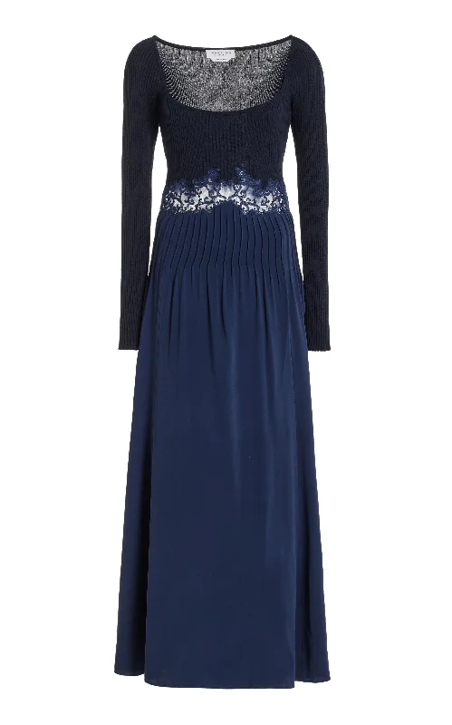 Maxi Dresses for Wine Nights -Prior Lace Maxi Dress in Navy Silk Crepe