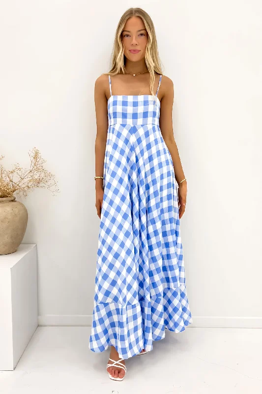 High-Neck-Design Maxi Dresses -Raine Maxi Dress Blue Check