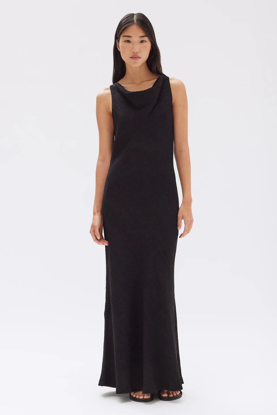 Maxi Dresses for Lunch Dates -Reign Black Textured Cowl Neck Maxi Dress