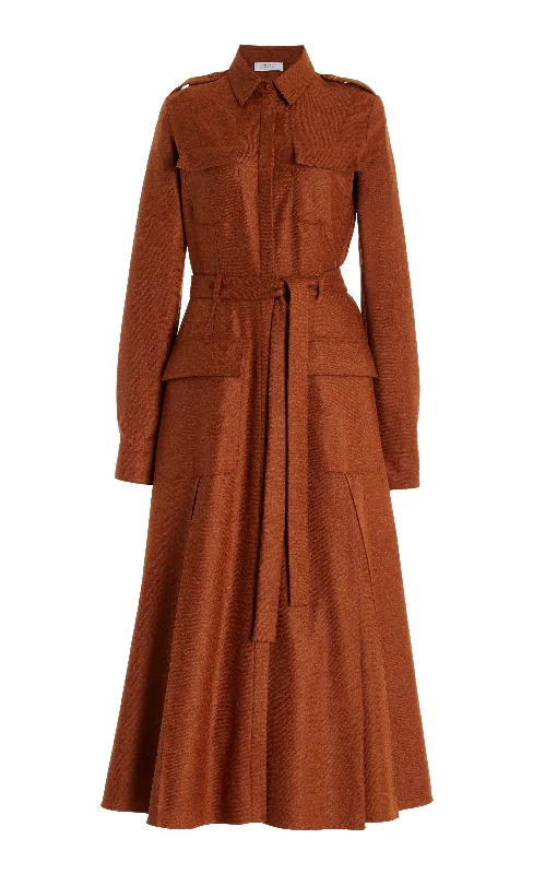 Flowing Maxi Dresses for Grace -Roe Maxi Shirtdress in Rust Melange Virgin Wool Cashmere Flannel