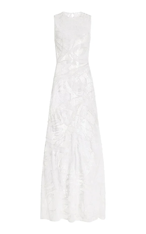 Thin-Cotton Maxi Dresses -Tati Crochet Maxi Dress in White Cotton