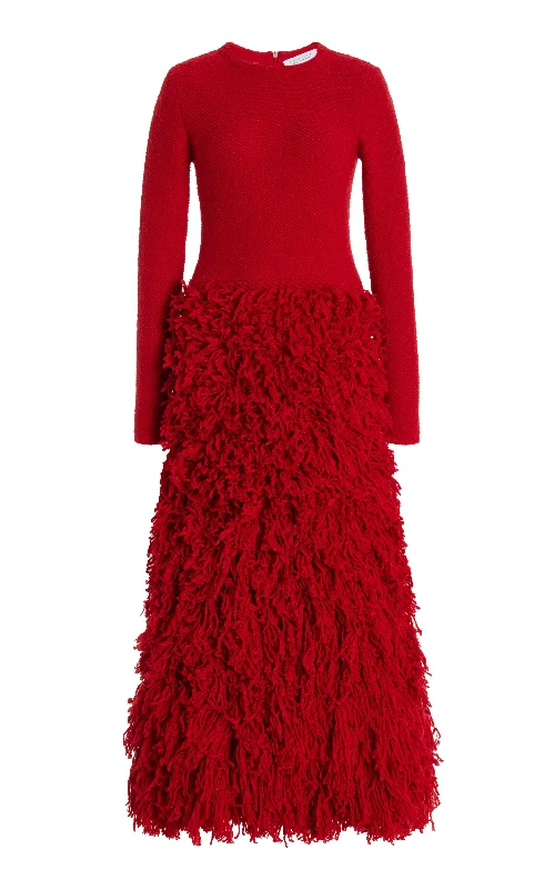 Tied-Back Maxi Dresses -Turner Knit Maxi Dress in Scarlet Red Virgin Wool Cashmere Silk