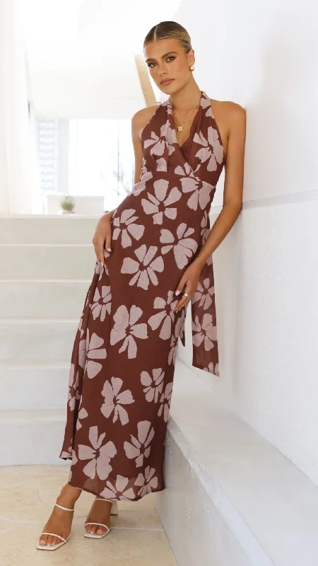 Light-Denim Maxi Dresses -Vallissa Maxi Dress - Brown Floral