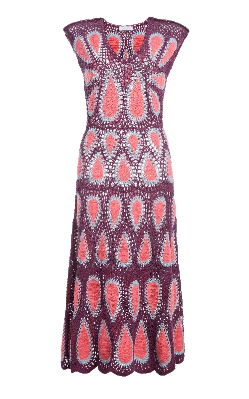 Textured-Cotton Maxi Dresses -Waldman Crochet Maxi Dress in Italian Plum Wool Cashmere