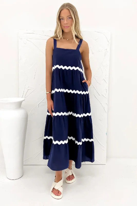 Round-Neck Maxi Dresses -Willa Maxi Dress Navy