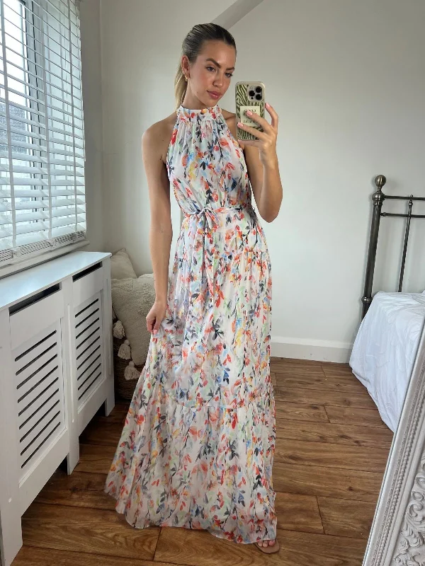 Maxi Dresses for Summer Nights -Willow High Neck Maxi Dress / Floral Print - As Seen On Sam Faiers