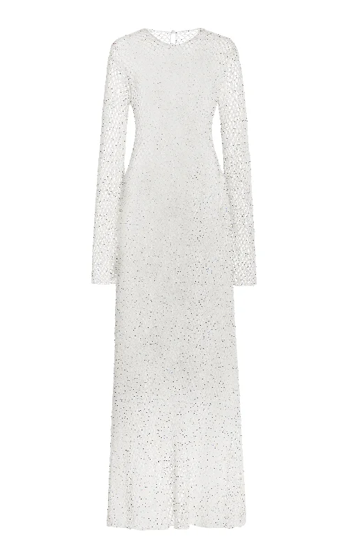 Maxi Dresses for Lake Chill -Xavier Crochet Maxi Dress in White Beaded Cashmere